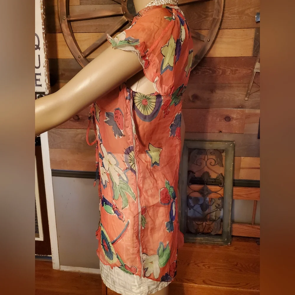 Dolce & Gabbana Red Floral Silk Semi Sheer Blouse - Picture 4 of 12